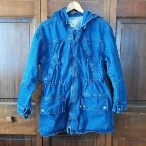 Vintage Poetic License medium wash denim cargo utility cinch waist jacket